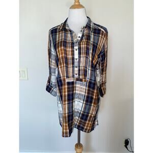Caffe Marrakesh Blouse L/S Plaid Tunic Size Small NWT